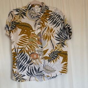 C.C Casual Leaf Print Shirt - Black, Brown, Green 100% linen